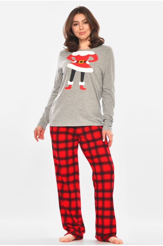 Пижама женская серо-красного цвета с новогодним принтом 213980