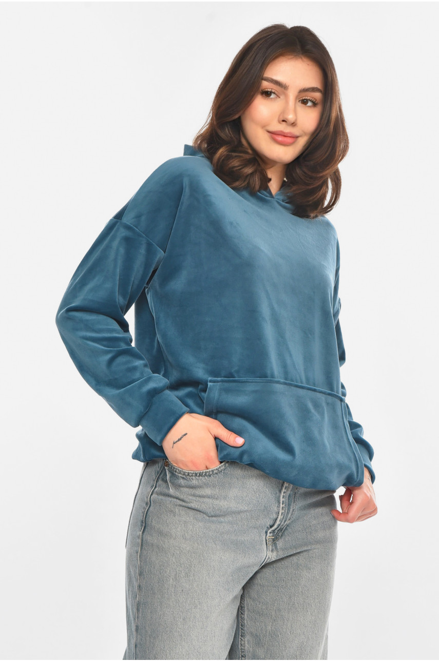 Худи женское велюр изумрудного цвета 536 214437
