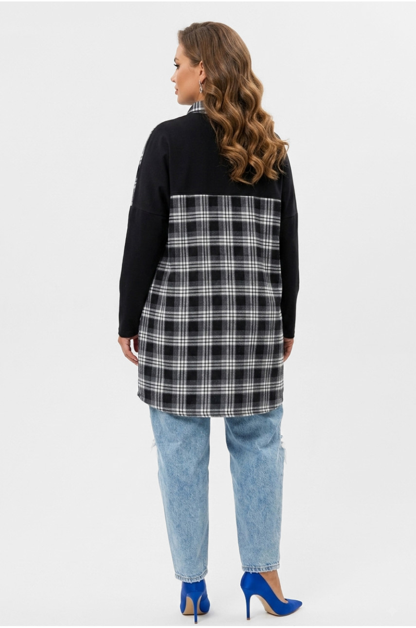Кофта женская батальная черного цвета с принтом 1351 217967 Кофта женская батальная черного цвета с принтом 1351 217967