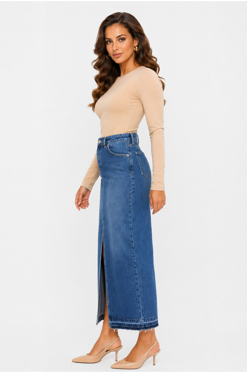 Спідниця жіноча джинсова однотонна синього кольору 436 218391