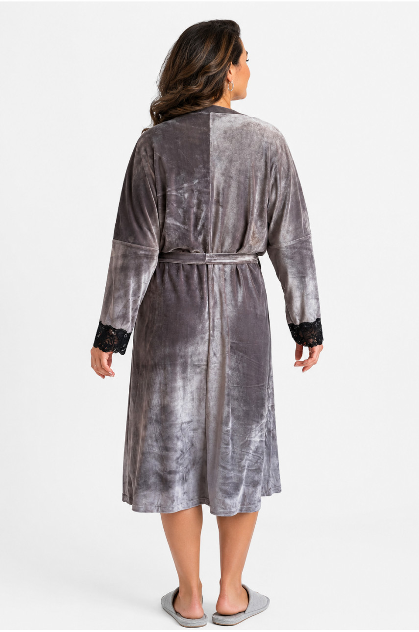 Костюм женский полубатальный велюровий серого цвета 1355 218661