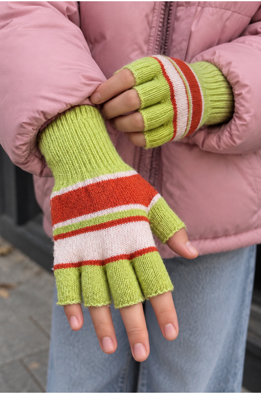 Перчатки-митенки подростковые зеленого цвета с принтом 219145