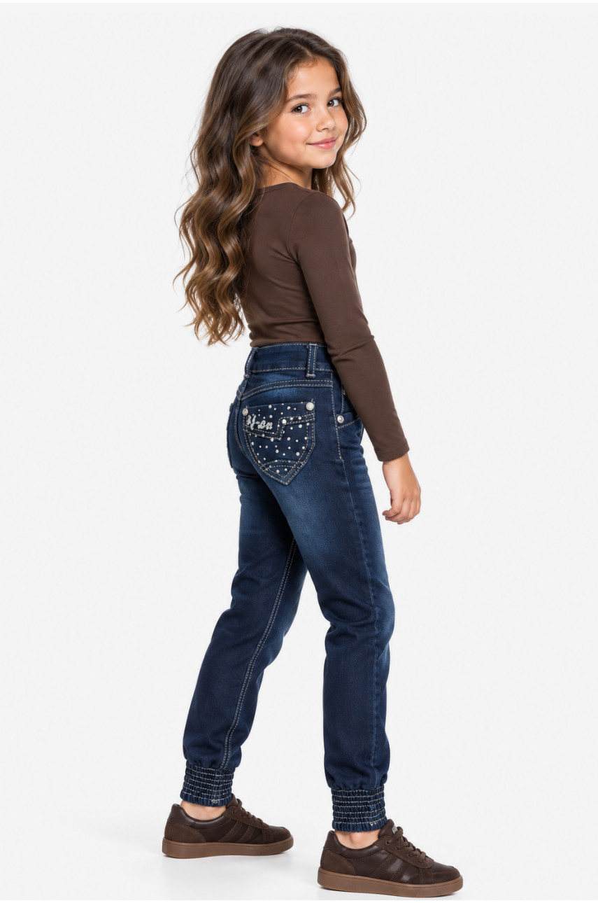 Джинсы детские для девочки темно-синего цвета MC1201 219608